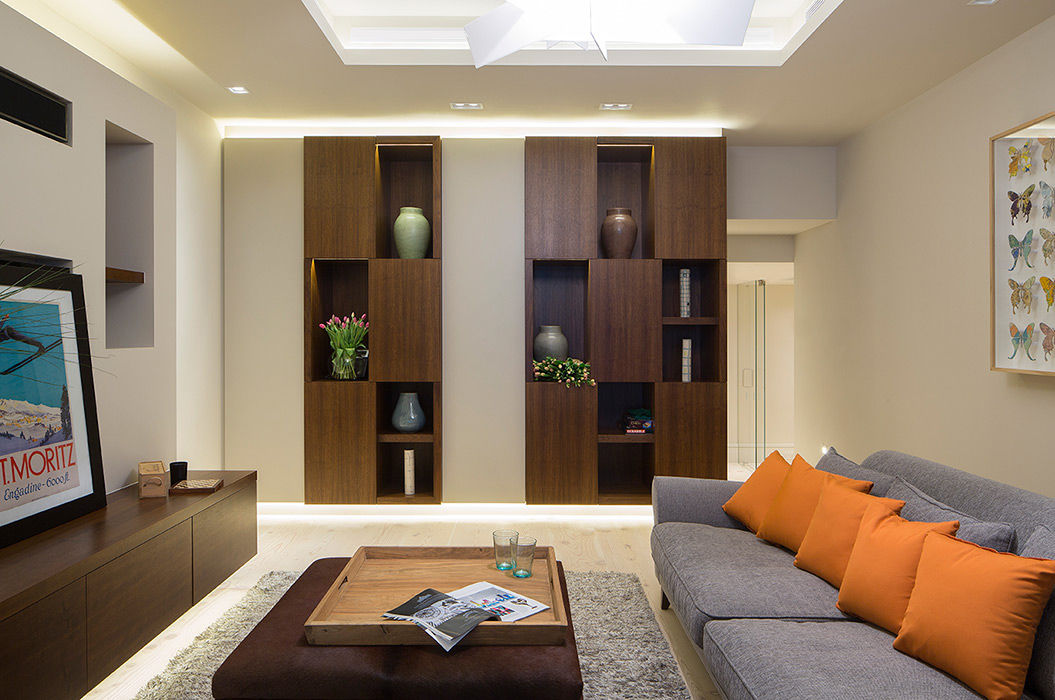 Folio Design | The Crafted House | Informal Living Room KSR Architects & Interior Designers Salas de estar modernas Madeira Acabamento em madeira