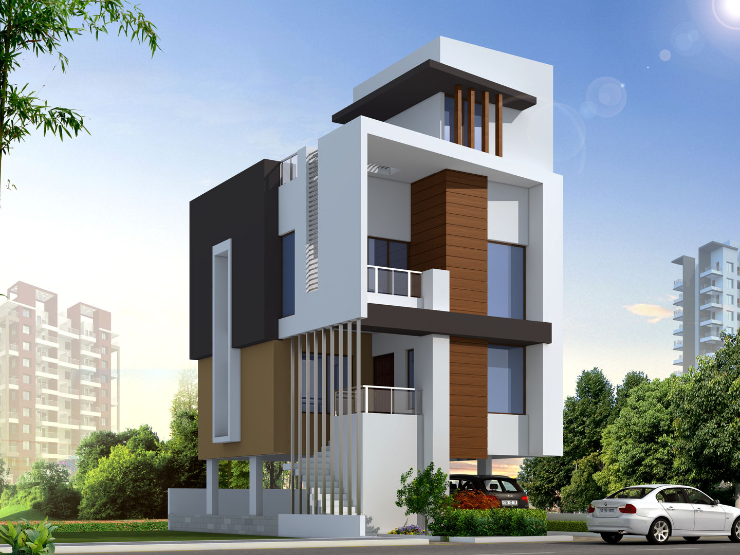 ROW HOUSE HAVING THREE BEDROOMS Spacemekk Designers p.LTD Modern houses Wood Wood effect