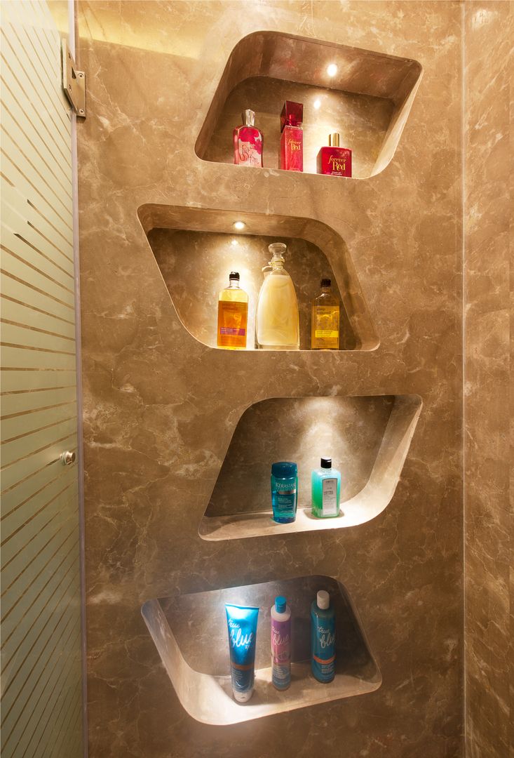 Bridal Room, Mumbai., SDA designs SDA designs Eclectic style bathroom Property,Shelf,Bottle,Wood,Lighting,Shelving,Space,Ceiling,Circle,Glass