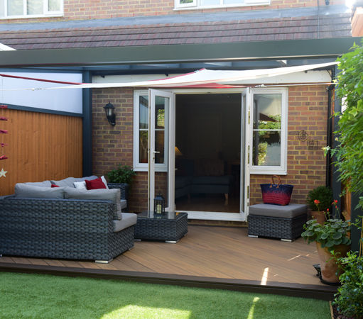 Veranda Over Tigerwood Deck SunSpaces Modern style gardens