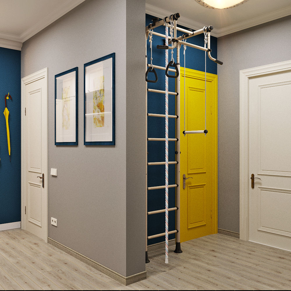 Модная прихожая в двух цветах, Студия дизайна ROMANIUK DESIGN Студия дизайна ROMANIUK DESIGN Modern corridor, hallway & stairs