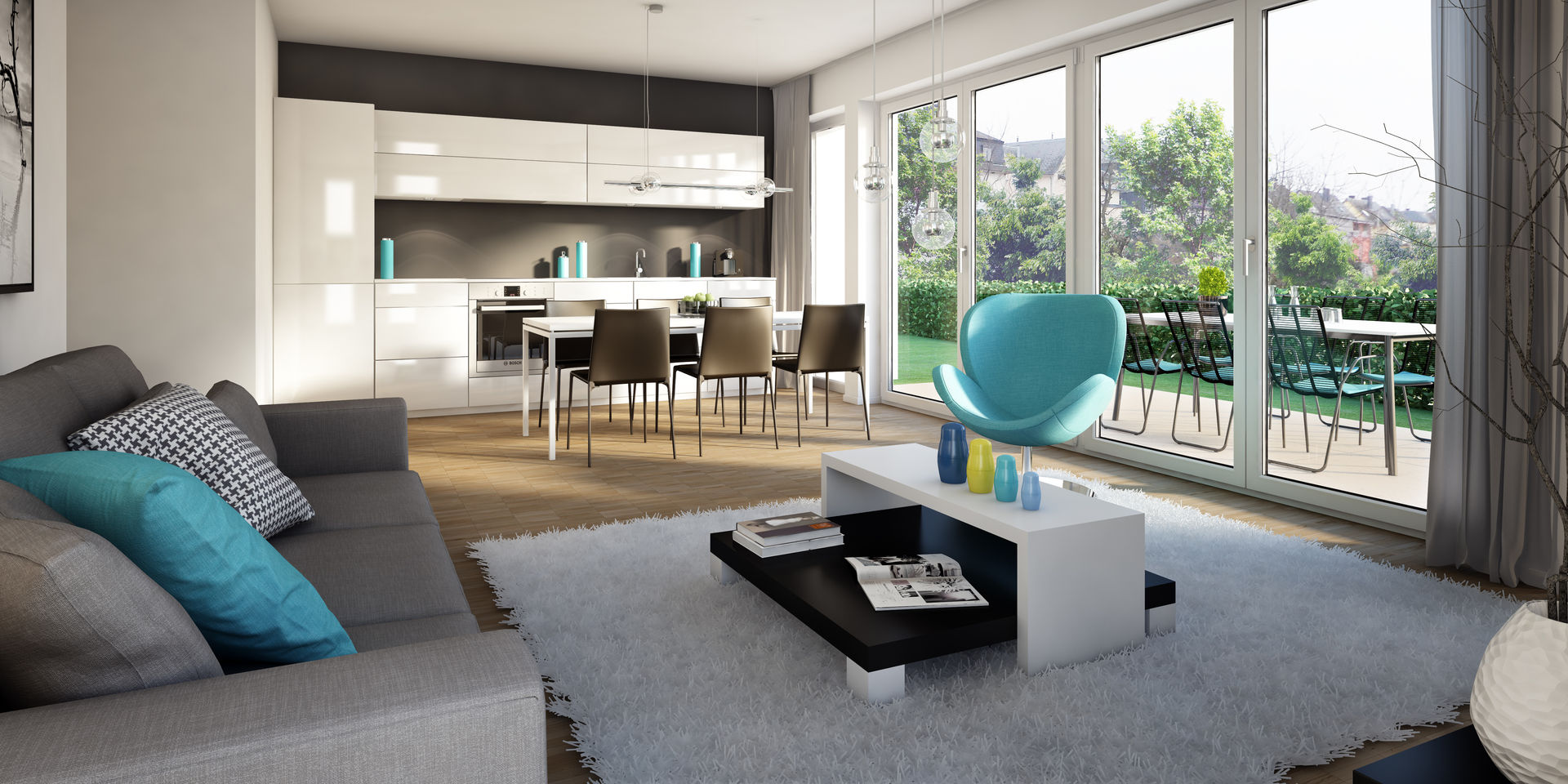 Wohnungen Bauträger 3D-Visualisierung, winhard 3D winhard 3D Ruang Keluarga Gaya Skandinavia