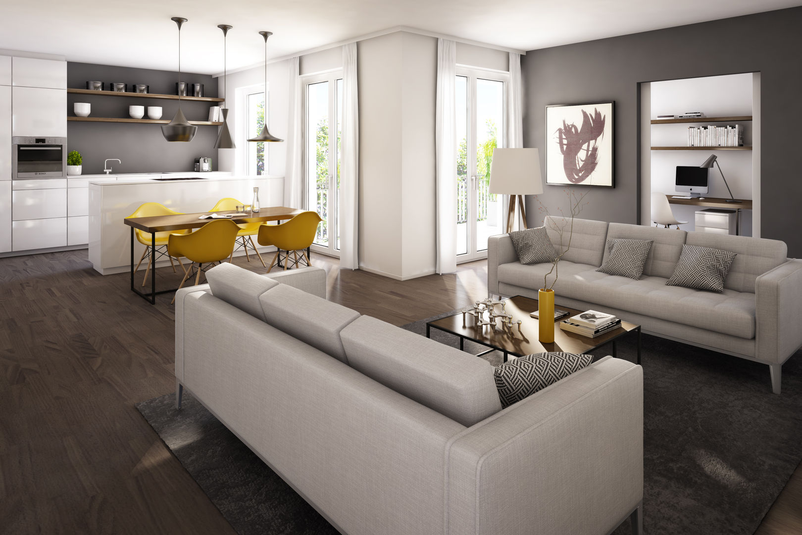 Wohnungen Bauträger 3D-Visualisierung, winhard 3D winhard 3D Scandinavian style living room