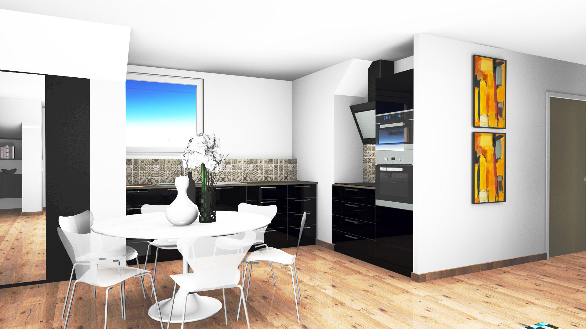Vue en 3D de futur d'appartements , D.DESIGN D.DESIGN モダンな キッチン