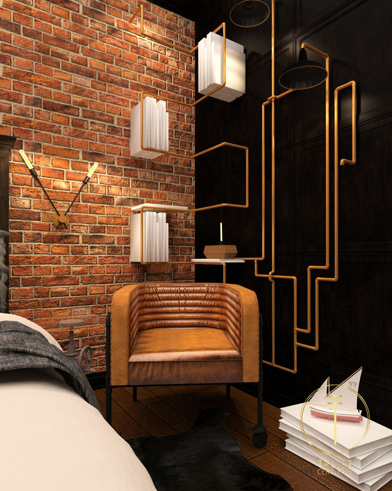 Recamara SG, Taller 03 Taller 03 Industrial style bedroom Copper/Bronze/Brass