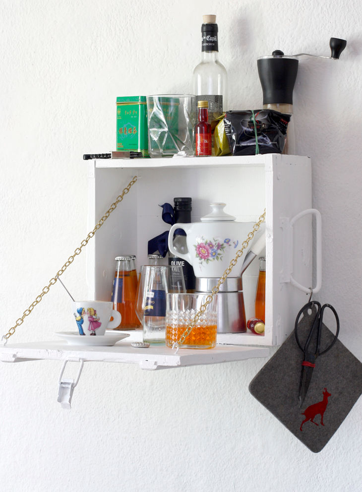 shelf made of box homify Kitchen Engineered Wood Transparent Kitchen utensils