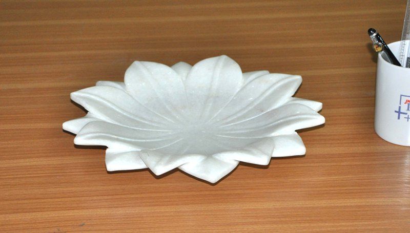 9" White Marble Lotus Leaf Coffee Table/Dinning Table Decorative Handmade Fruit Bowl, india stone india stone Modern Evler Mermer Ev Aletleri