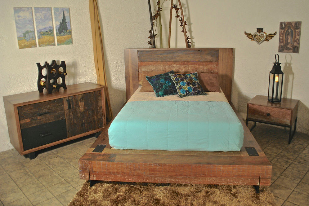Recamara Convento, Semillero Muebles Semillero Muebles Modern style bedroom Solid Wood Multicolored Beds & headboards