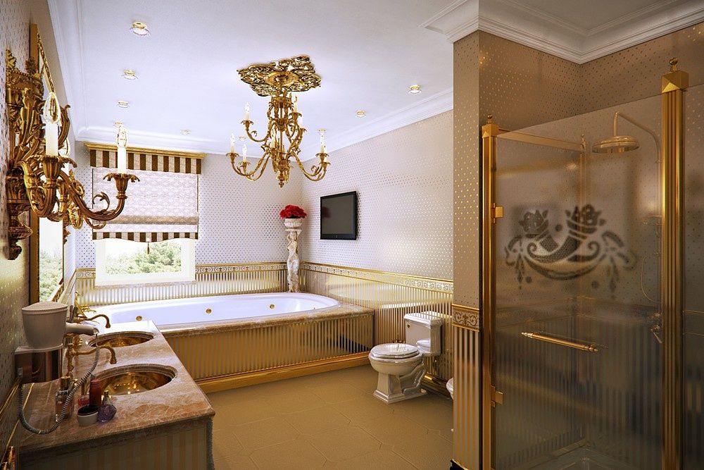 Golden house., Design studio of Stanislav Orekhov. ARCHITECTURE / INTERIOR DESIGN / VISUALIZATION. Design studio of Stanislav Orekhov. ARCHITECTURE / INTERIOR DESIGN / VISUALIZATION. Classic style bathroom