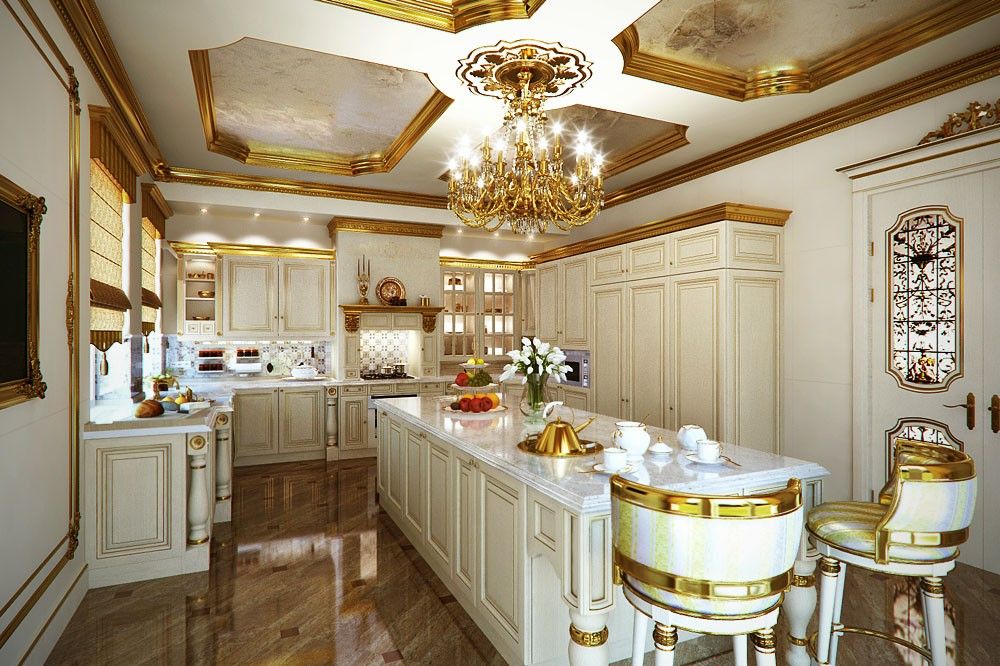 Golden house., Design studio of Stanislav Orekhov. ARCHITECTURE / INTERIOR DESIGN / VISUALIZATION. Design studio of Stanislav Orekhov. ARCHITECTURE / INTERIOR DESIGN / VISUALIZATION. Classic style kitchen