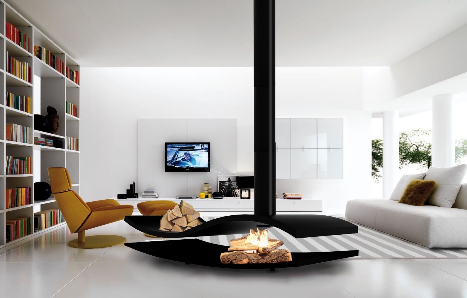 homify Minimalist living room Iron/Steel Fireplaces & accessories