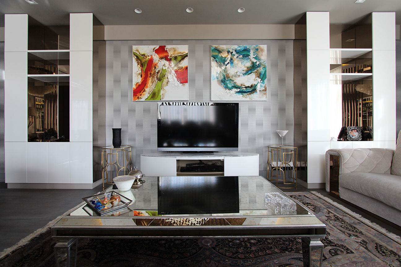 Living Room Renovation, Orkun Indere Interiors Orkun Indere Interiors 모던스타일 거실 유리 luxury,color,tv