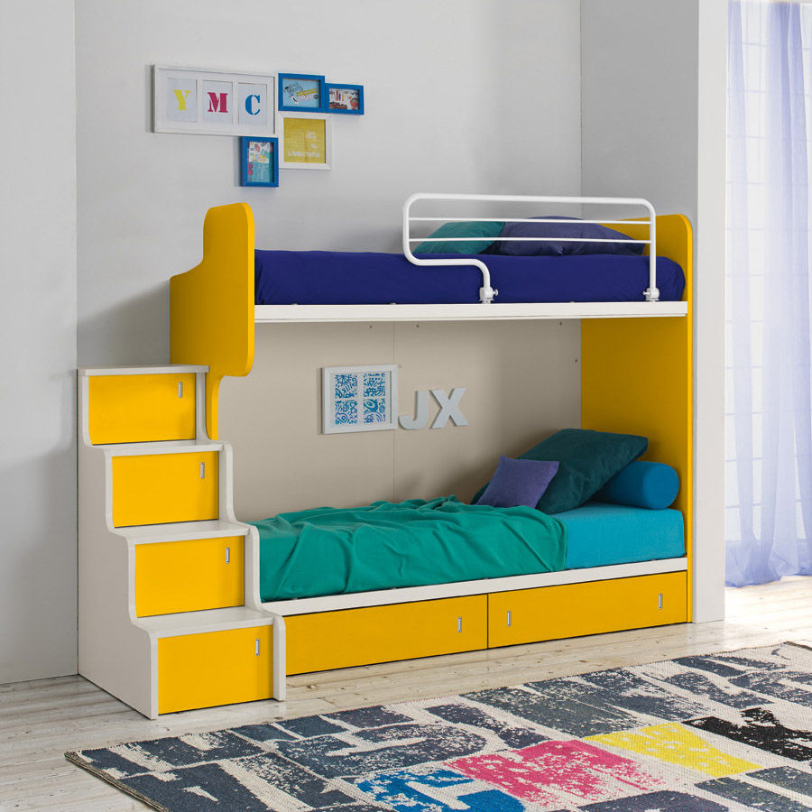 'Genio II' Bunk bed with storage stairs by Corazzin homify غرفة الاطفال خشب Wood effect أسرة نوم