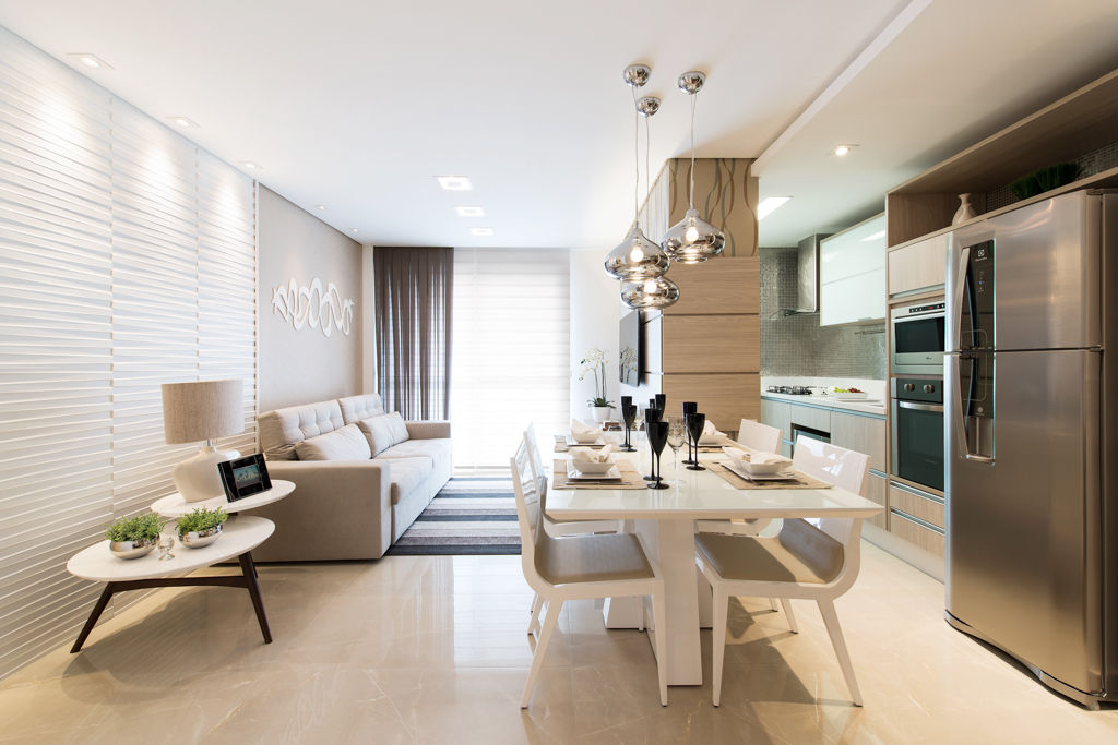 APARTAMENTO GRENWOOD - 65m², TRÍADE ARQUITETURA TRÍADE ARQUITETURA 모던스타일 거실 우드 우드 그레인