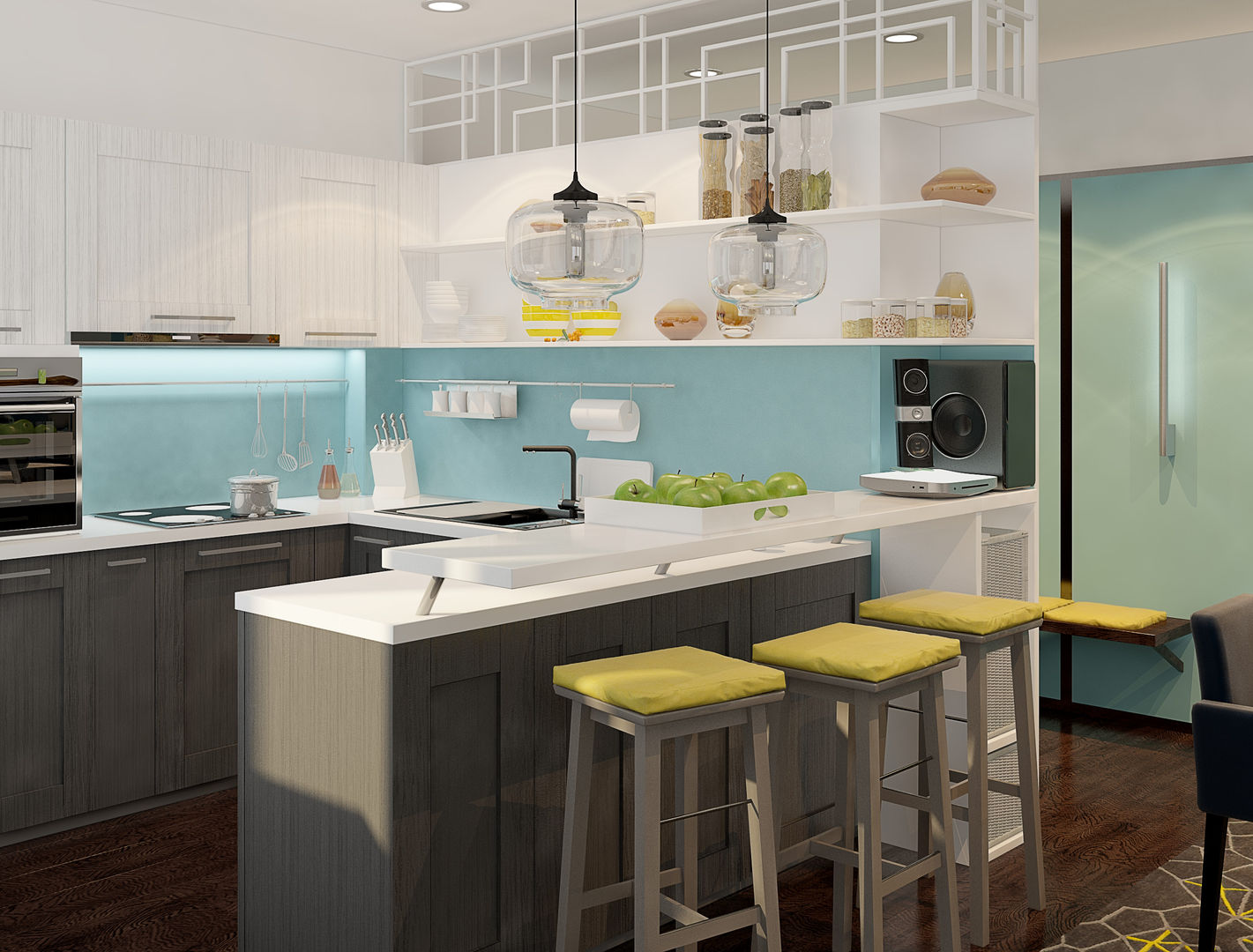 Визуализации проекта 2-х уровневой квартиры, Alyona Musina Alyona Musina Cuisine minimaliste