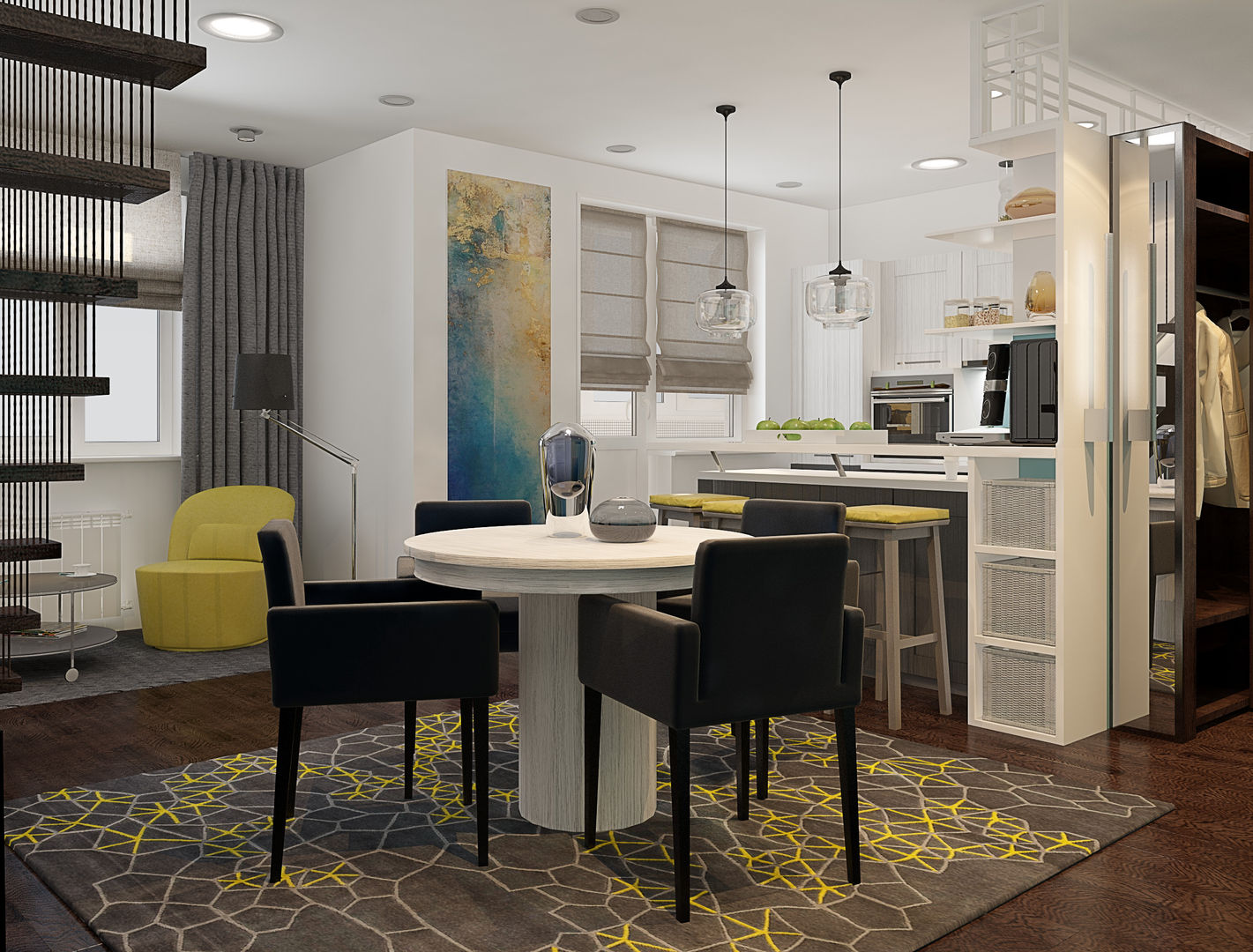 Визуализации проекта 2-х уровневой квартиры, Alyona Musina Alyona Musina Столовая комната в стиле минимализм
