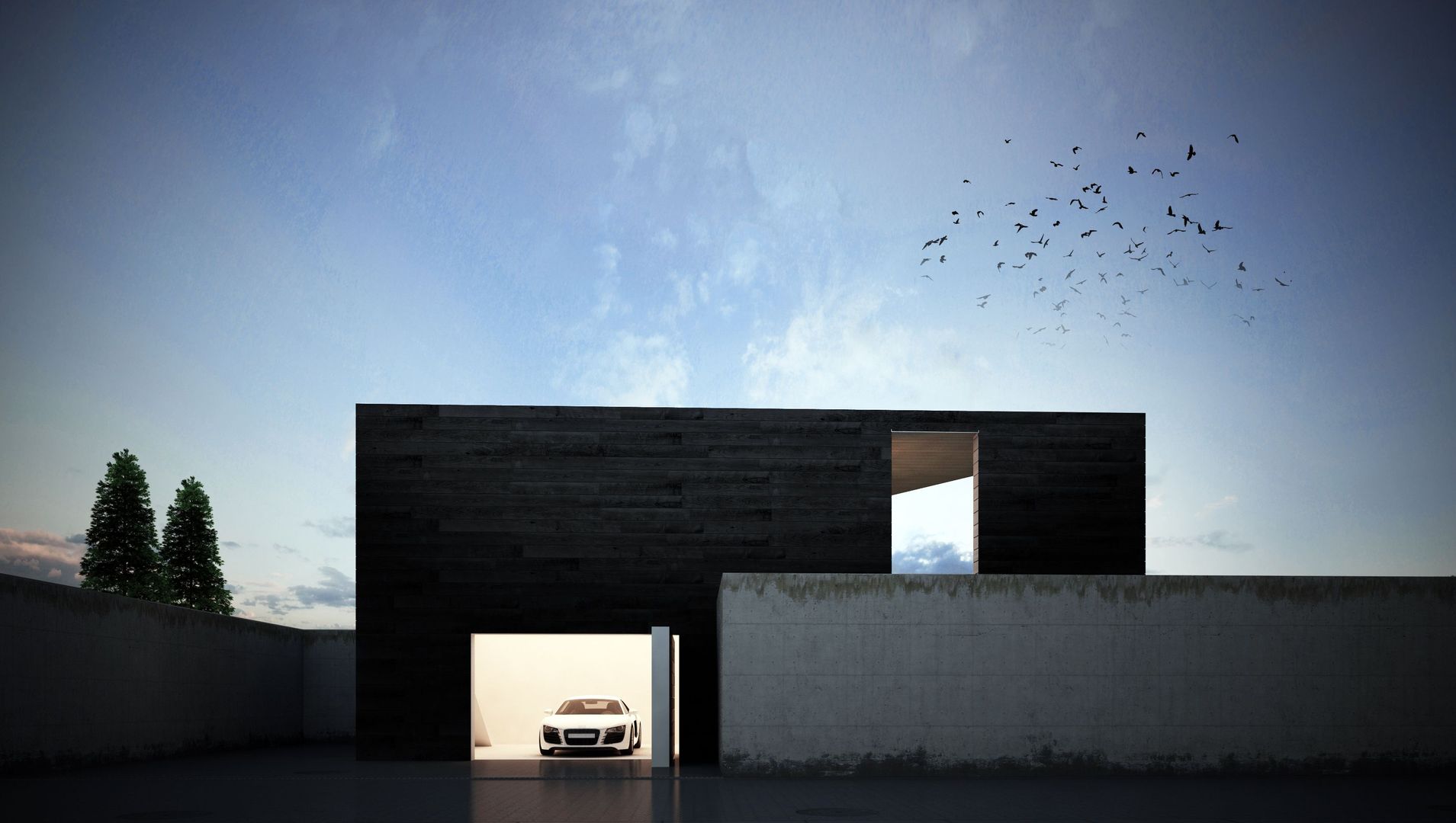 Проект дома в стиле минимализм / Minimalism house, Way-Project Architecture & Design Way-Project Architecture & Design Minimalist Garaj / Hangar