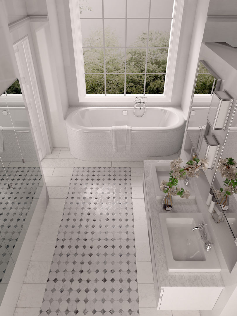 Un salon d'eau en Marbre de Carrare, Architecture du bain Architecture du bain Bathroom سنگ مرمر Bathtubs & showers