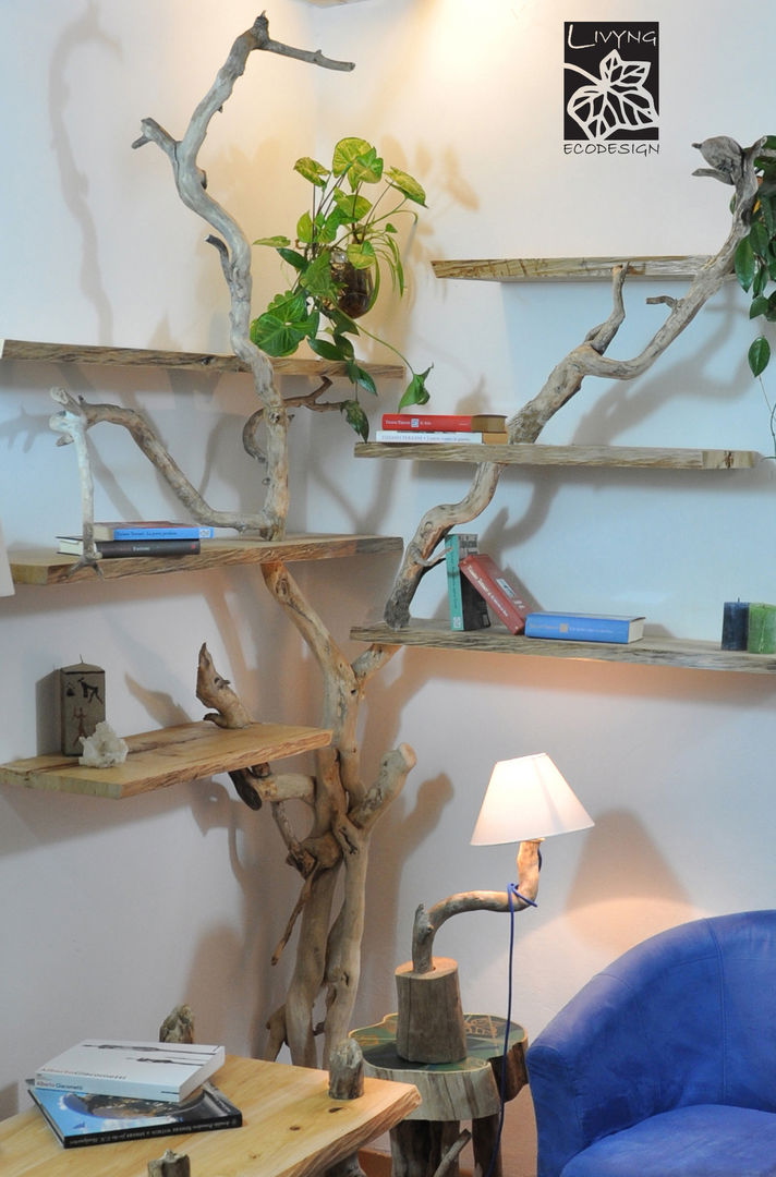 Librerie, Livyng Ecodesign Livyng Ecodesign ห้องนั่งเล่น ไม้ Wood effect ชั้นวางของ