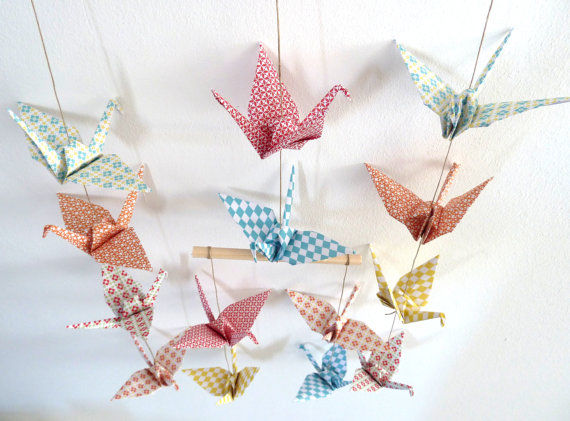 Mobile en origami 14 grues, Papierelief Papierelief クラシックデザインの 子供部屋 アクセサリー＆デコレーション