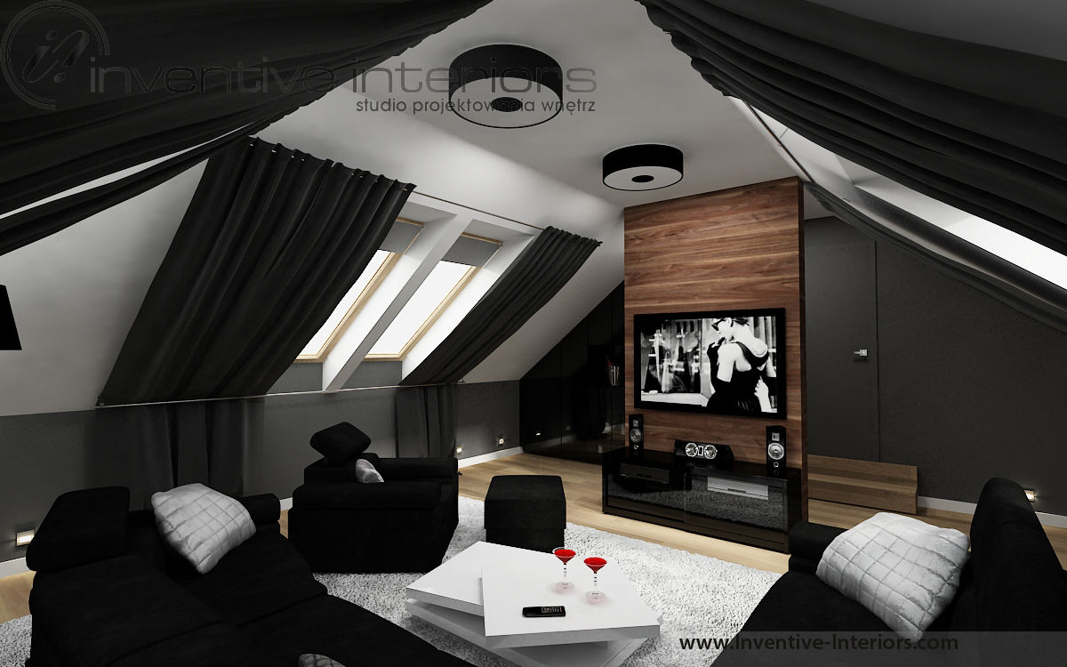 INVENTIVE INTERIORS – Dom z wysokim salonem, Inventive Interiors Inventive Interiors Media room