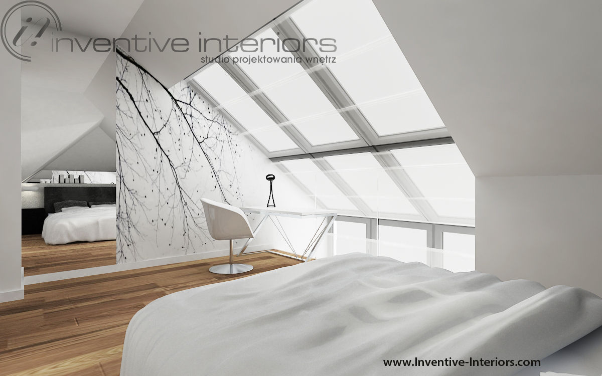INVENTIVE INTERIORS – Dom z wysokim salonem, Inventive Interiors Inventive Interiors Dormitorios minimalistas
