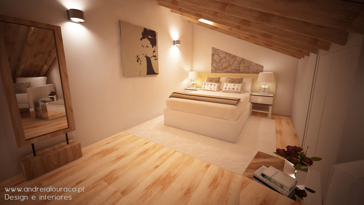 ​Projecto de Decoração Mezanino., Andreia Louraço - Designer de Interiores e Exteriores (Email: atelier.andreialouraco@gmail.com) Andreia Louraço - Designer de Interiores e Exteriores (Email: atelier.andreialouraco@gmail.com) Modern Bedroom Wood Wood effect