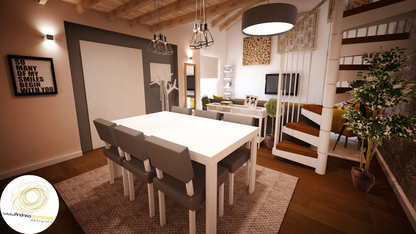 ​Projecto de Decoração Mezanino., Andreia Louraço - Designer de Interiores e Exteriores (Email: atelier.andreialouraco@gmail.com) Andreia Louraço - Designer de Interiores e Exteriores (Email: atelier.andreialouraco@gmail.com) Dining room لکڑی Wood effect