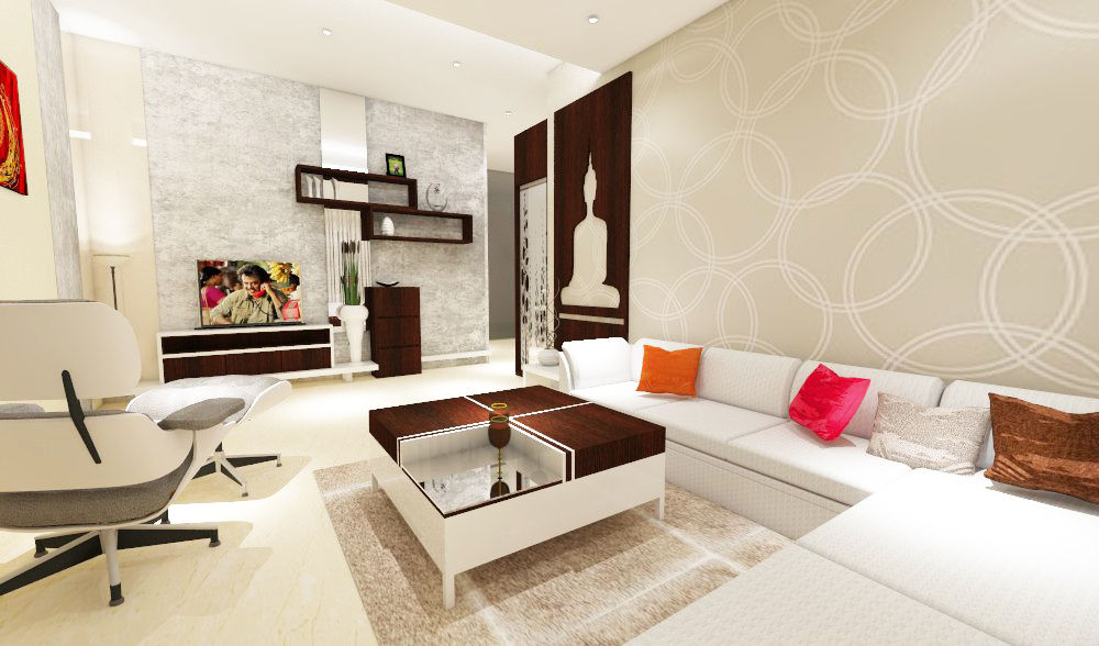 3 bedroom residential project Alkapuri, Hyderabad., colourschemeinteriors colourschemeinteriors Living room Plywood