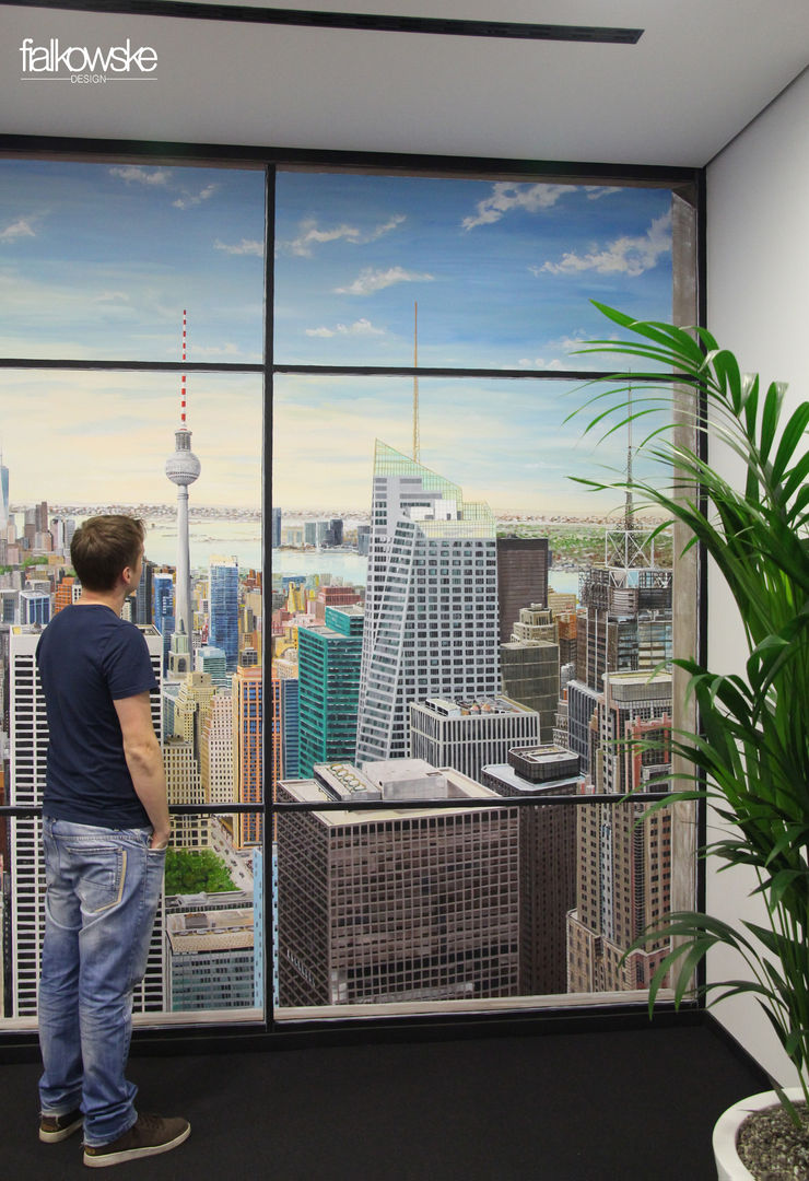 Illusionsmalerei I Wandmalerei- the skyline, fialkowske design fialkowske design Moderne Arbeitszimmer