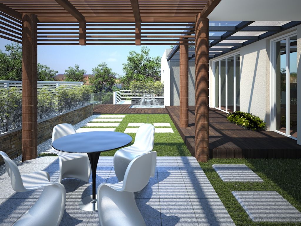 Landscaped Terrace Render 3DArchPreVision Modern houses Plant,Property,Daytime,Sky,Table,Shade,Lighting,Interior design,Chair,Building