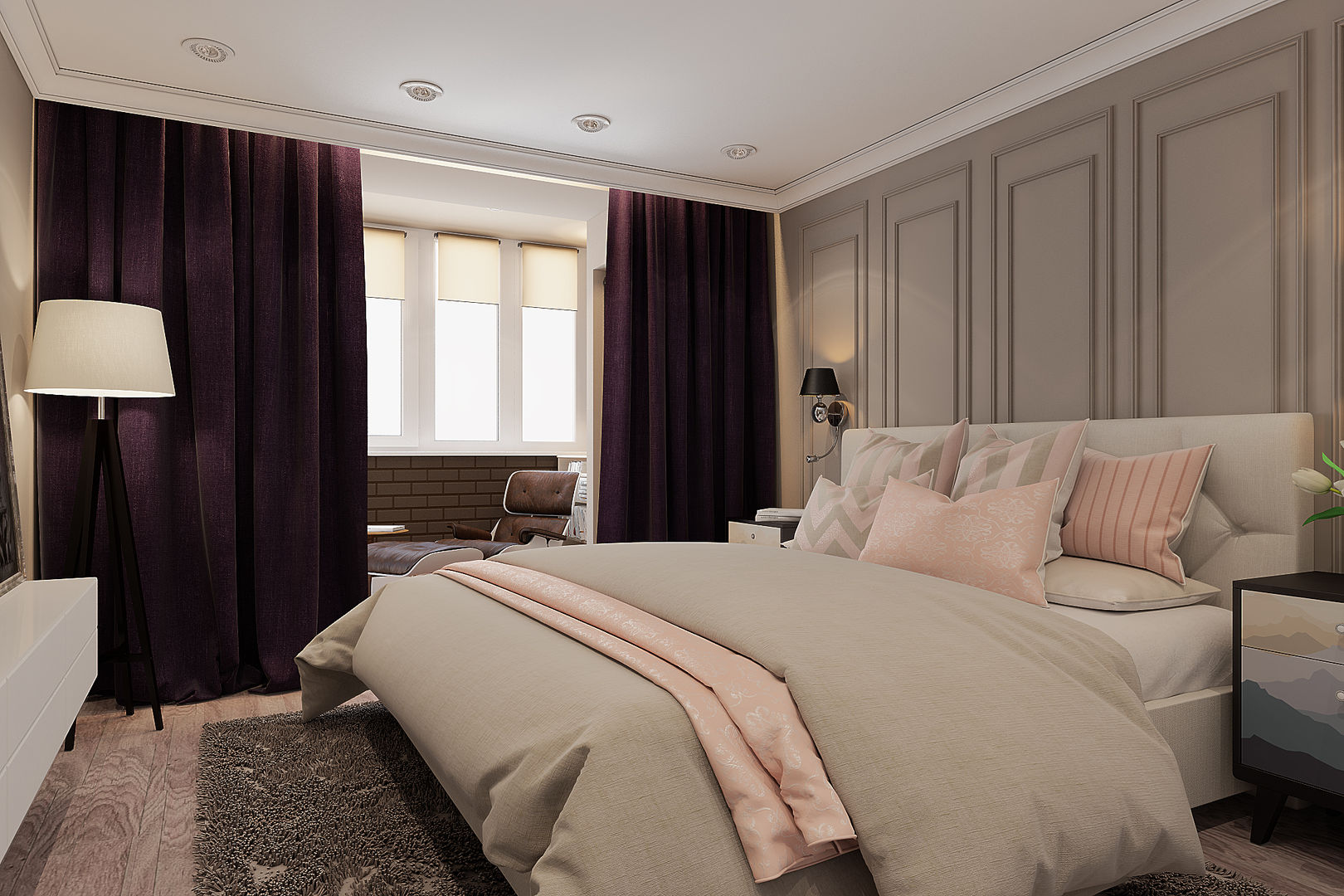 Визуализации проекта квартиры г.Сургут, ул.Киртбая 37, Alyona Musina Alyona Musina Modern style bedroom