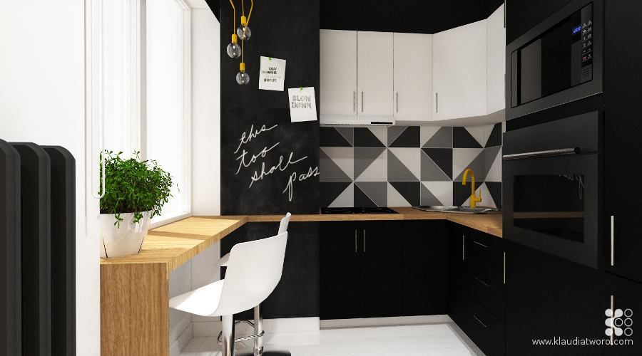 31m2 DLA KAWALERA, Klaudia Tworo Projektowanie Wnętrz Sp. z o.o. Klaudia Tworo Projektowanie Wnętrz Sp. z o.o. Modern style kitchen