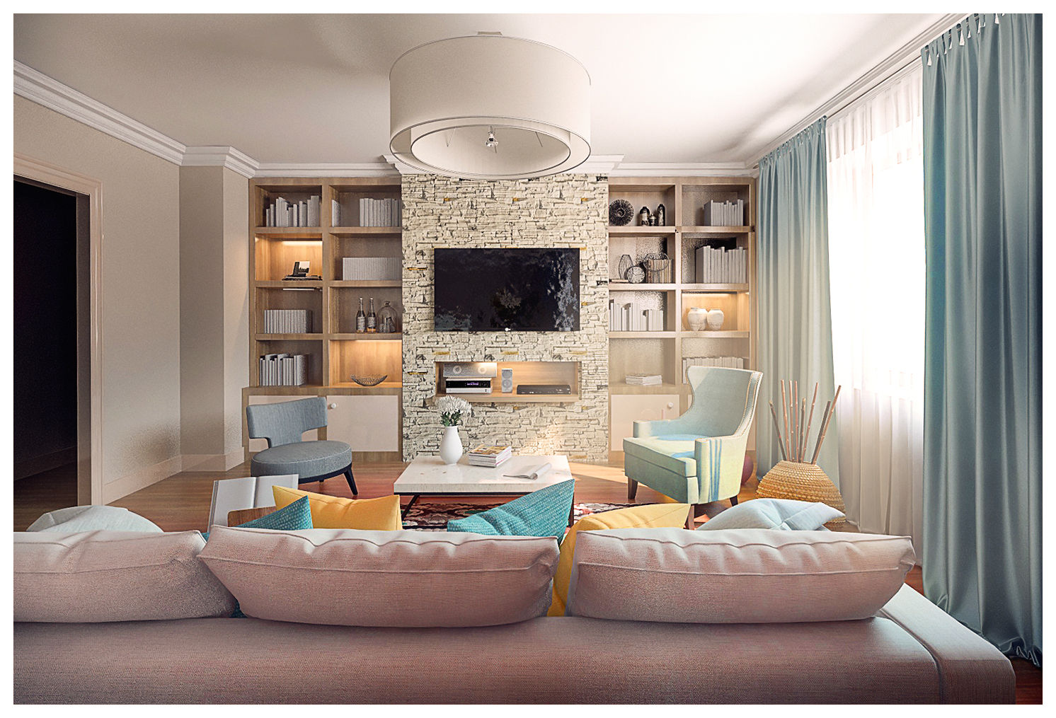 3-bedroom Apartment, Moscow , Alexander Krivov Alexander Krivov Classic style living room Limestone