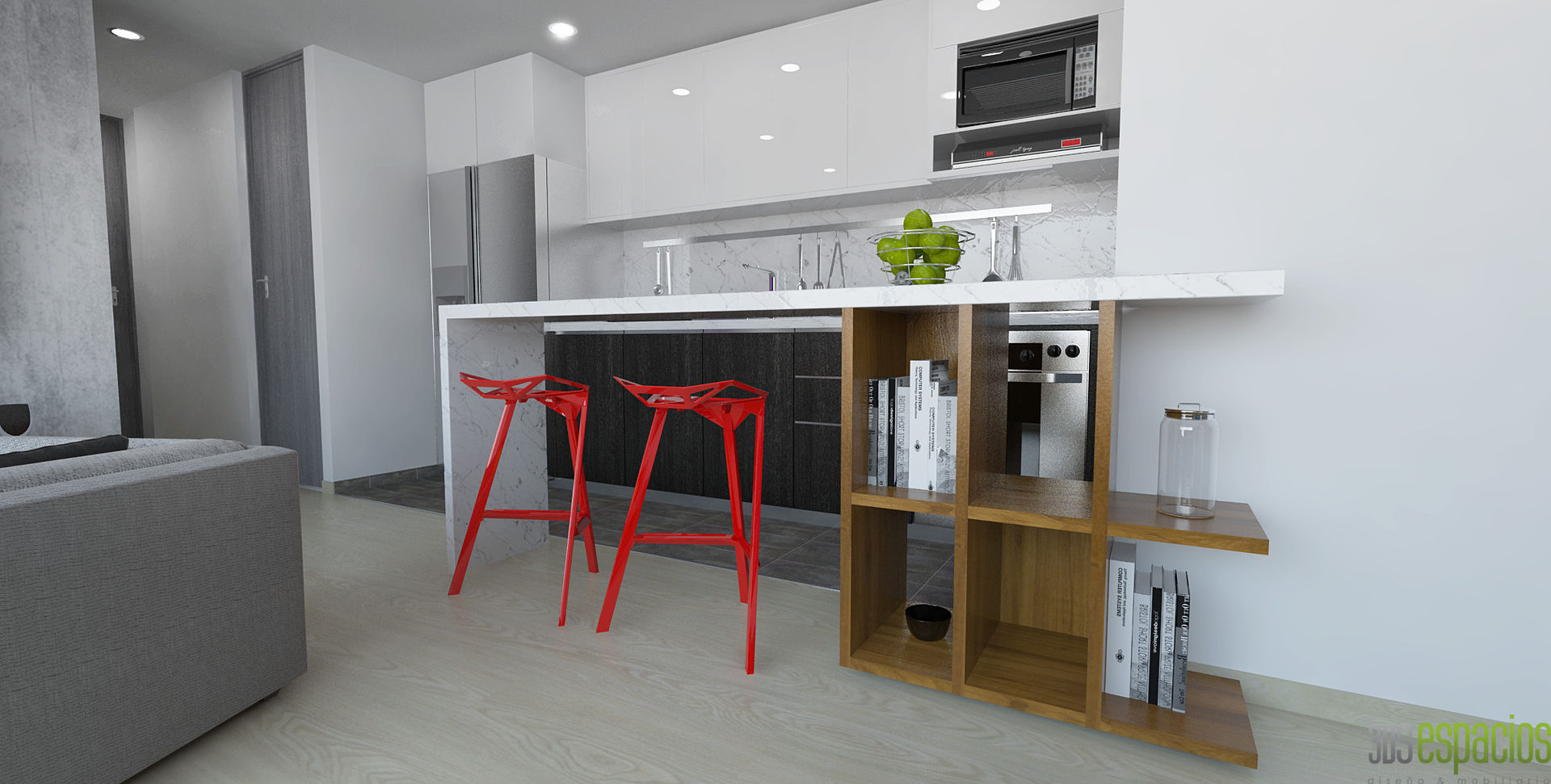 imagen 3d barra cocina homify Cocinas de estilo moderno