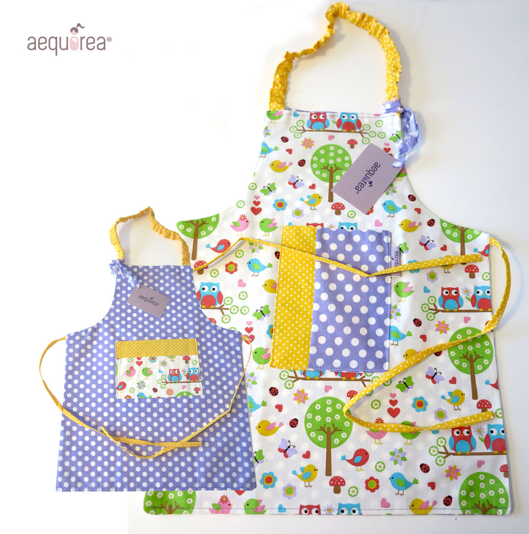 Grembiulino per bambino Aequorea - Birds&Owls Aequorea Cucina moderna Cotone Rosso Accessori & Tessili