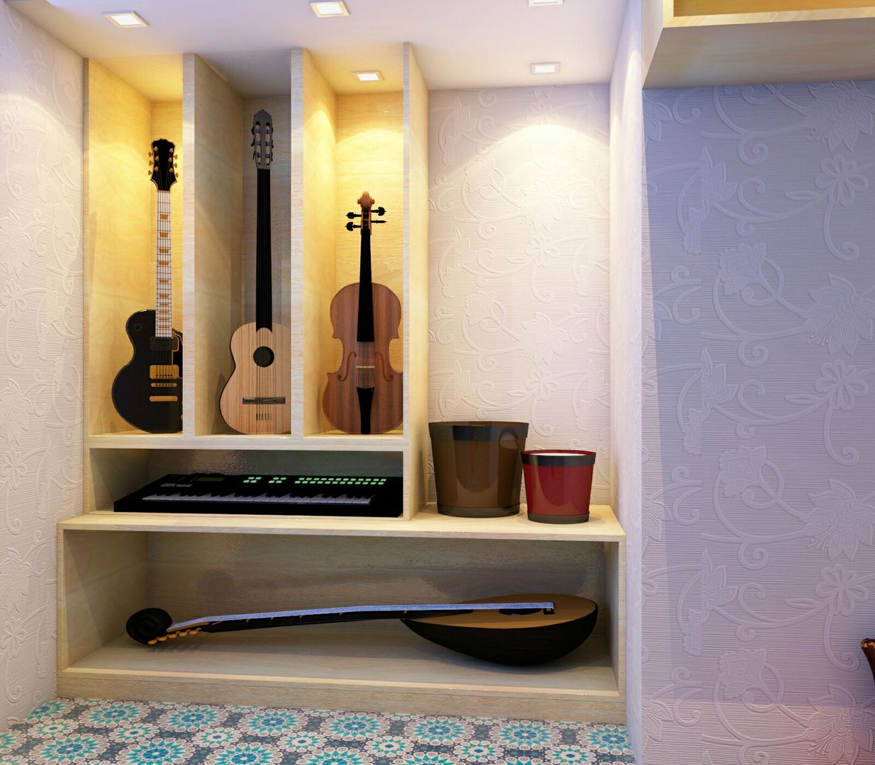 Music area in study room Creazione Interiors