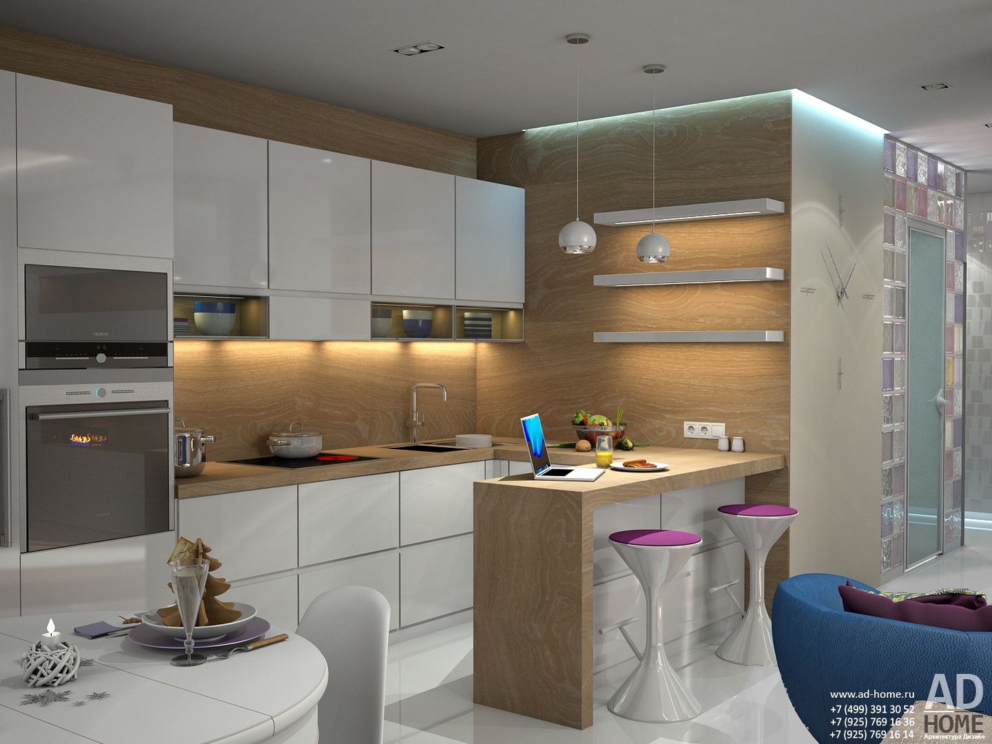 Современный дизайн интерьера,53 кв. м в ЖК Успенские горки, Ad-home Ad-home Cucina moderna