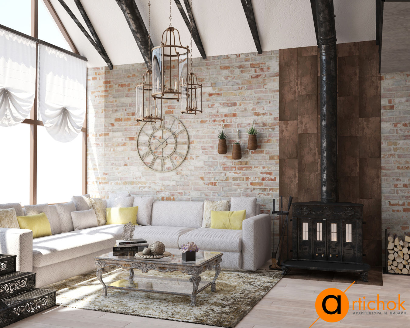 Атмосфера комфорта с изюминкой: кованые изделия, Artichok Design Artichok Design Industrial style living room Bricks