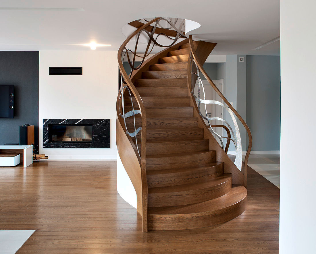 ST797 Nowoczesne schody dębowe / ST797 Modern Oak Stairs, Trąbczyński Trąbczyński Pasillos, vestíbulos y escaleras de estilo moderno Madera Acabado en madera