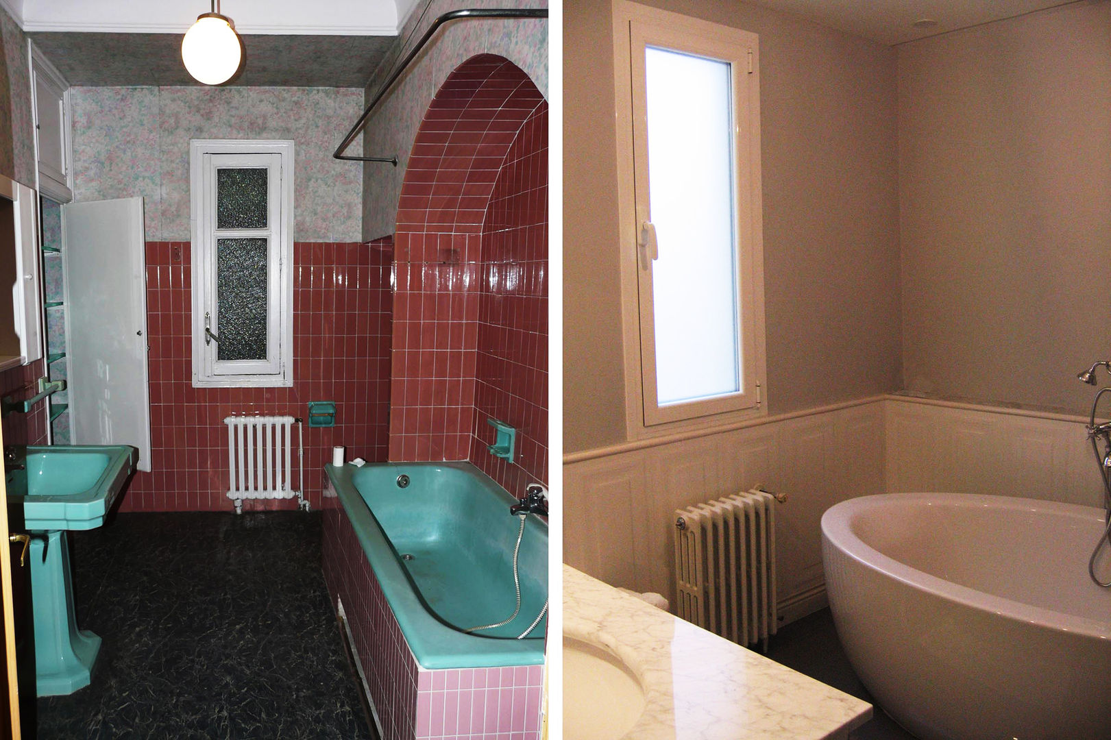 Vista del baño principal antes y después de la reforma. CPETC Baños modernos