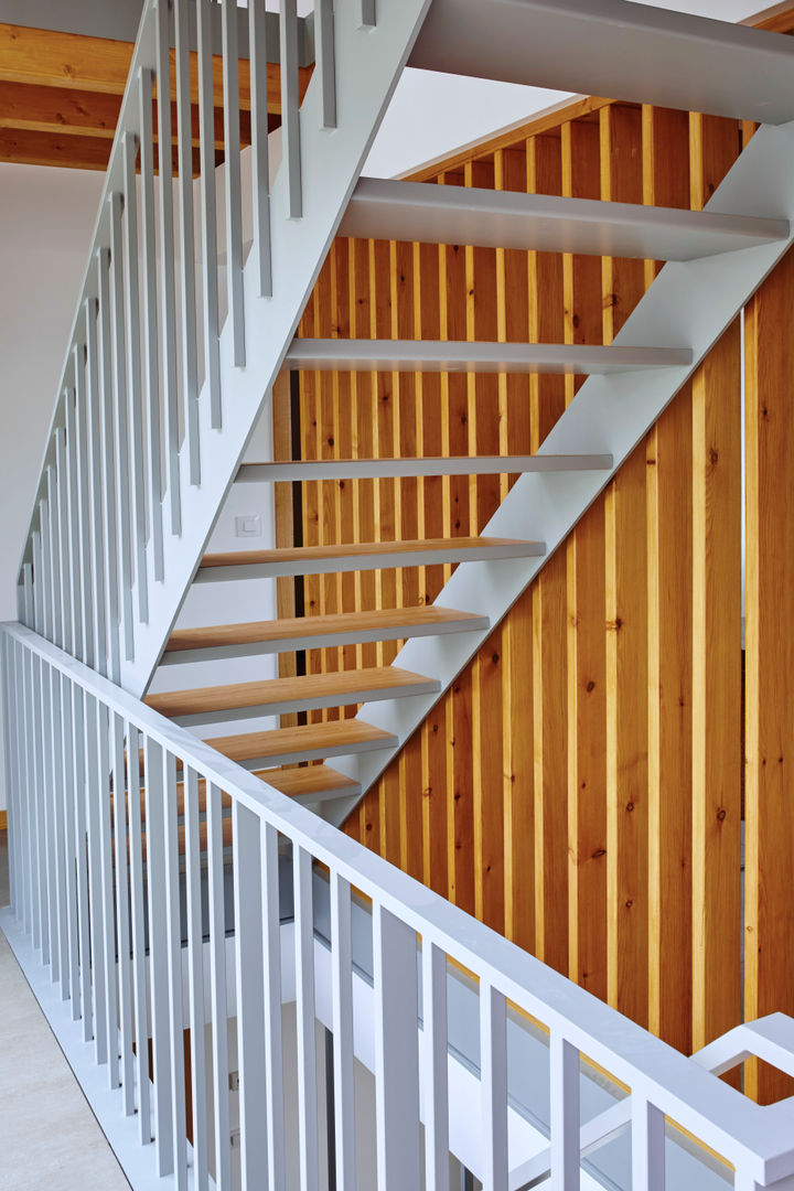 La casa de Sara y Fran, Estudio de Arquitectura Sra.Farnsworth Estudio de Arquitectura Sra.Farnsworth Scandinavian style corridor, hallway& stairs Wood Wood effect