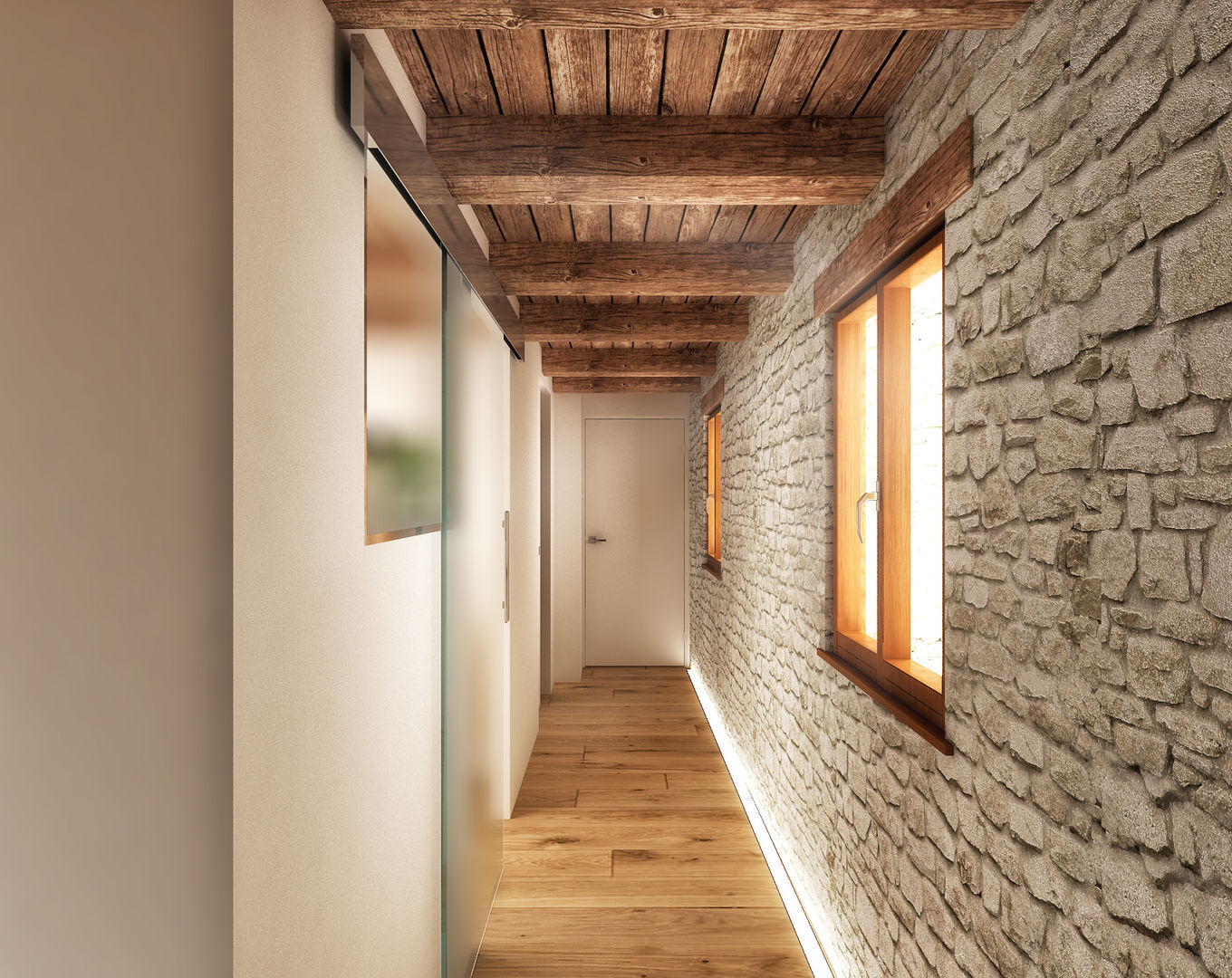 homify Rustic style corridor, hallway & stairs Wood Wood effect