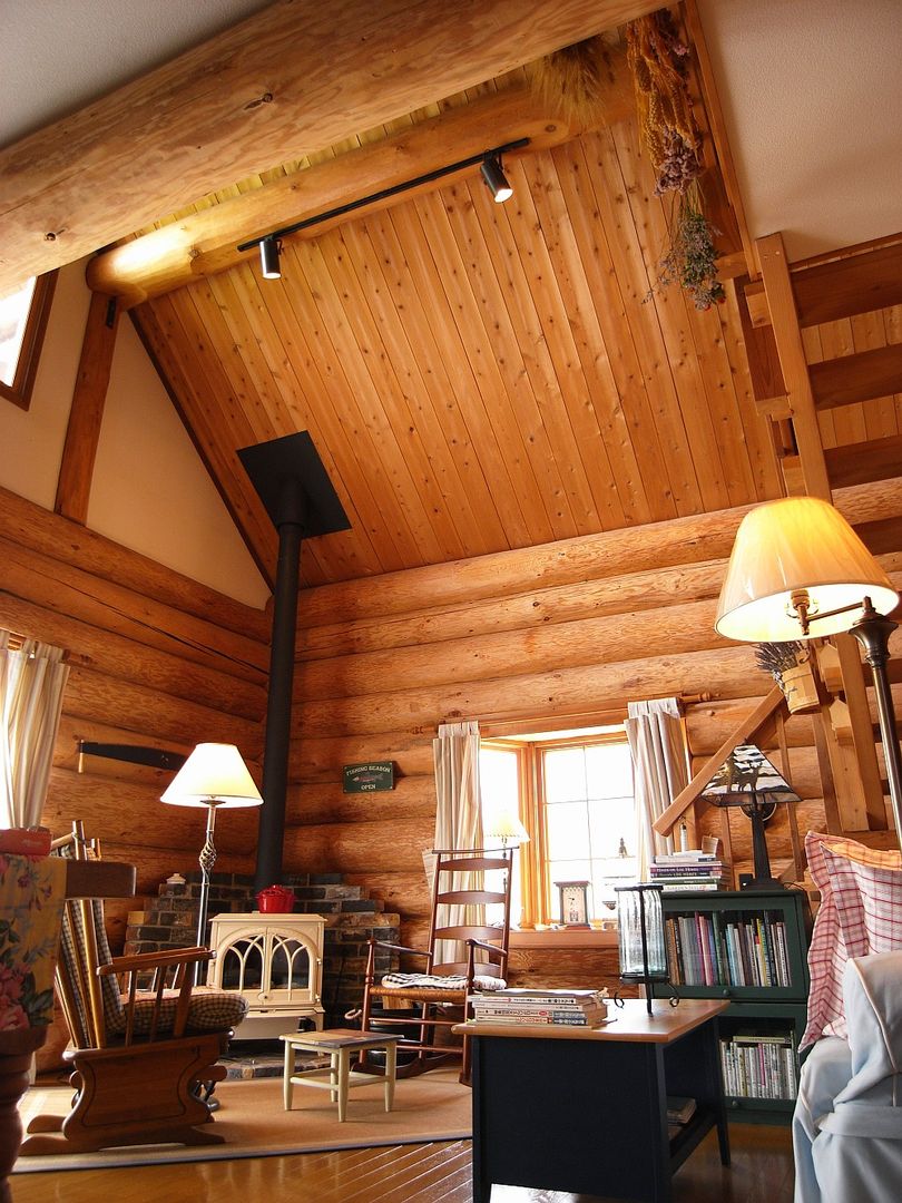 Log Cabin beside Japan Alps, Cottage Style / コテージスタイル Cottage Style / コテージスタイル Ruang Keluarga Gaya Country Kayu Wood effect