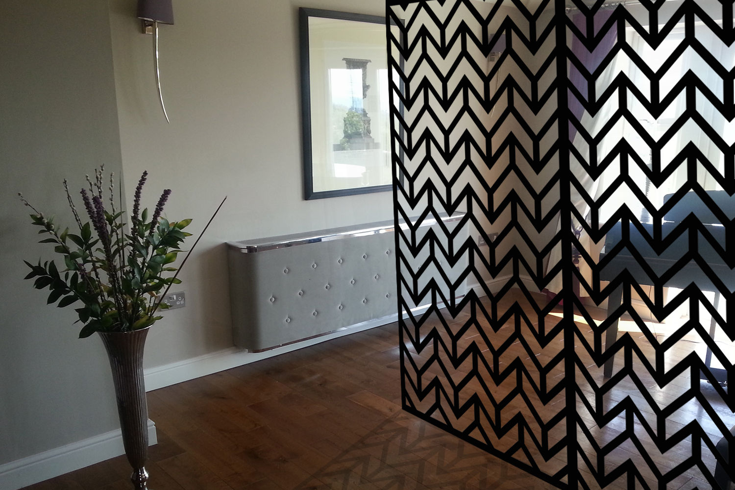 Modern black room dividers in ZIGZAG Chevrons geometric pattern Lace Furniture Więcej pomieszczeń Matal Ścianki działowe i parawany