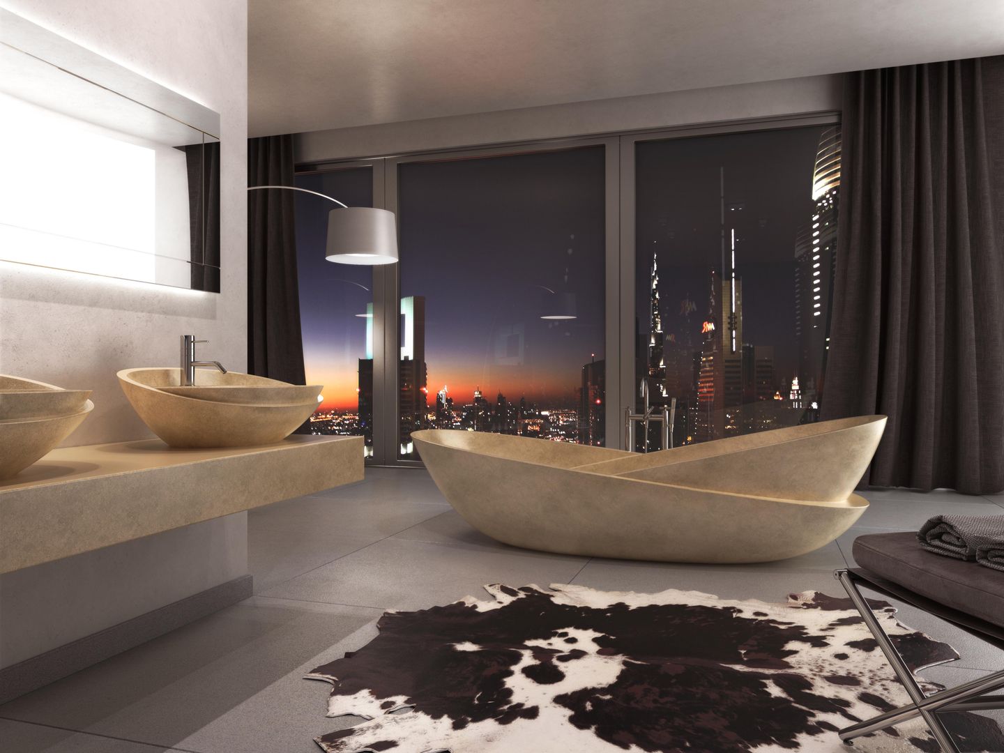 Vasca e Lavabo Ciotole on Dubai Skyline PURAPIETRA Bagno moderno Marmo Vasche & Docce