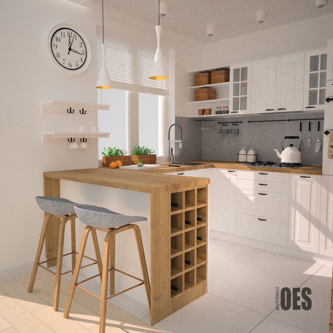 Projekt kuchni i salonu, OES architekci OES architekci Cuisine scandinave Bois Effet bois