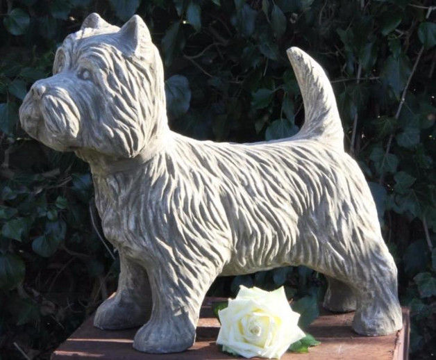 Sandstein Steinguss grosser Hund WEST HIGHLAND TERRIER Westy Westie frostfest 22 kg Gartenfigur Stein, stone - and - home stone - and - home Jardins clássicos Pedra Acessórios e decoração