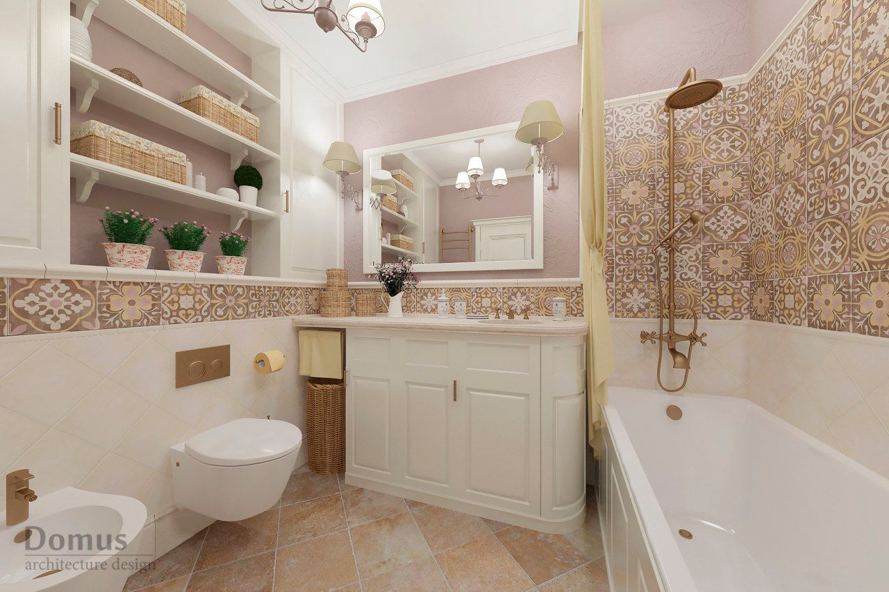 Романтика прованса, Белый Эскиз Белый Эскиз Ванная комната в стиле кантри Керамика