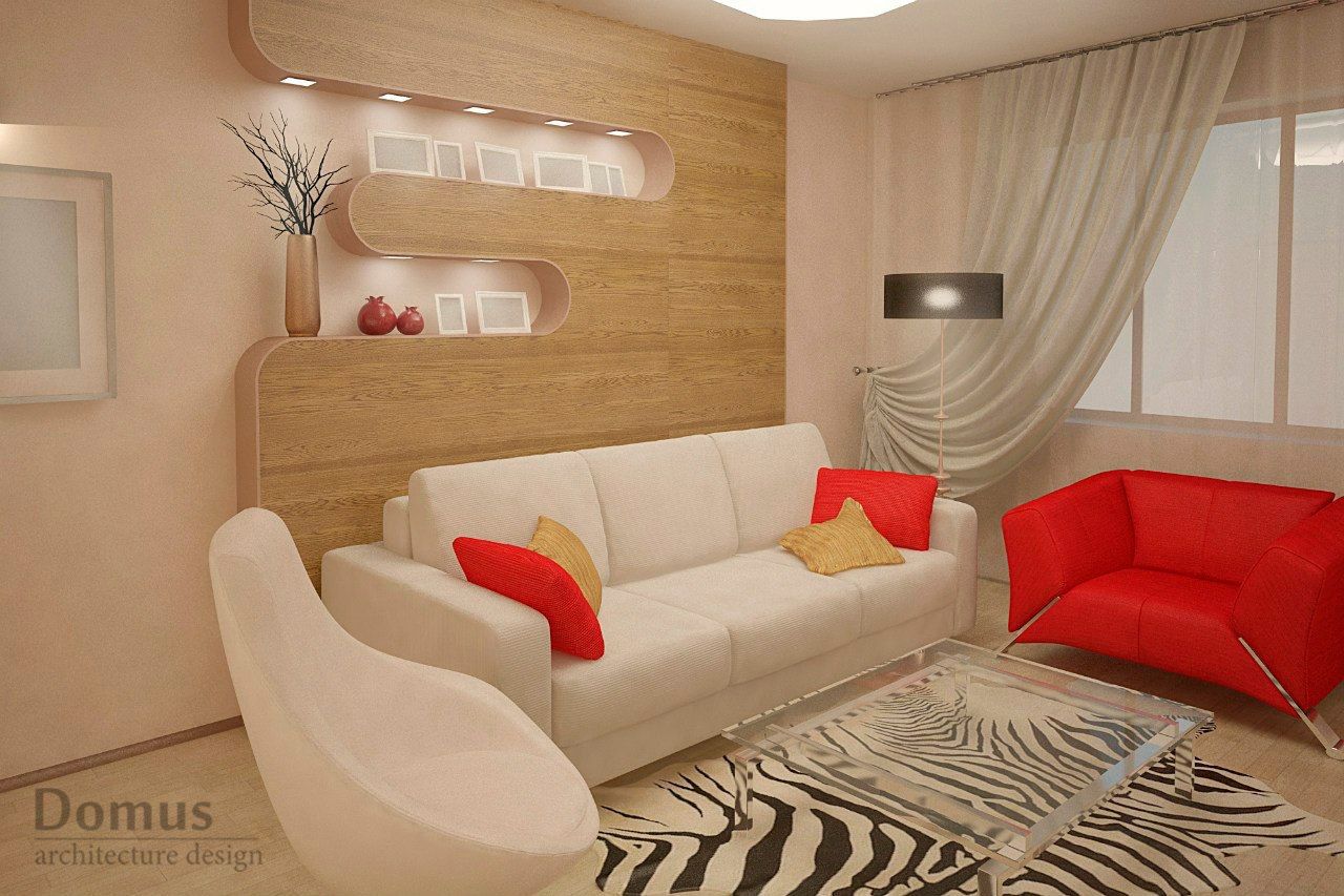 Гостиная с яркими акцентами, Белый Эскиз Белый Эскиз Minimalist living room Wood Wood effect